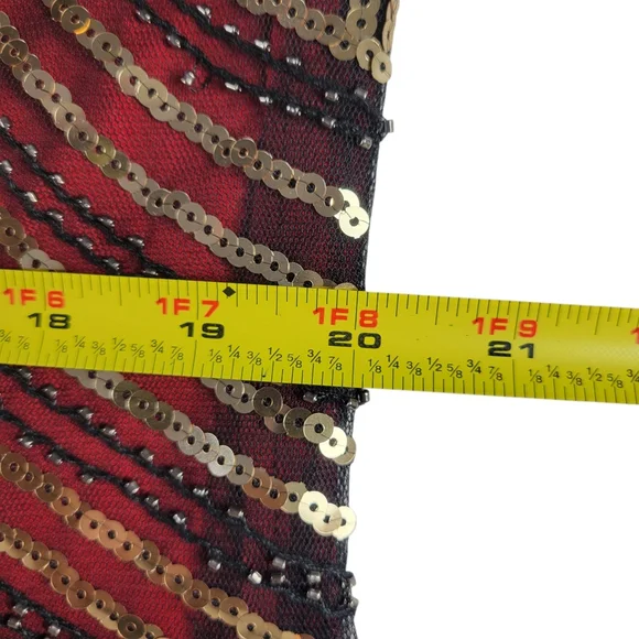 Fundaisy Dress Plus Size 3XL Red Black Mesh Gold Sequins Fringe Gatsby Flapper - Picture 9 of 11